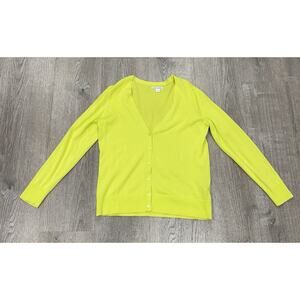 Amazon Essentials sz L Women's Neon Yellow Cardigan Sweater Buttons Cotton Blend